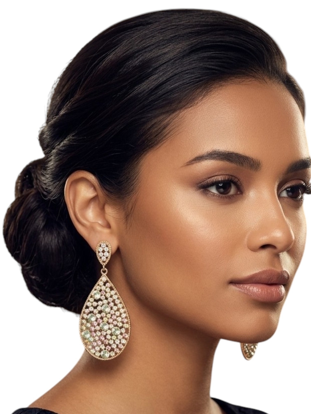 Gold Crystal Teardrop Dangle Earrings Pastel Rhinestone Chandelier Statement